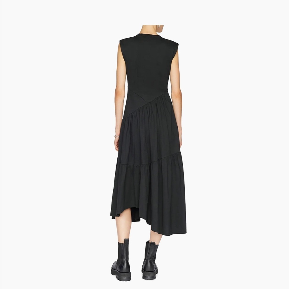 Frame Black Cotton Asymmetrical Tiered Sleeveless Midi Dress Small - Picture 2 of 7